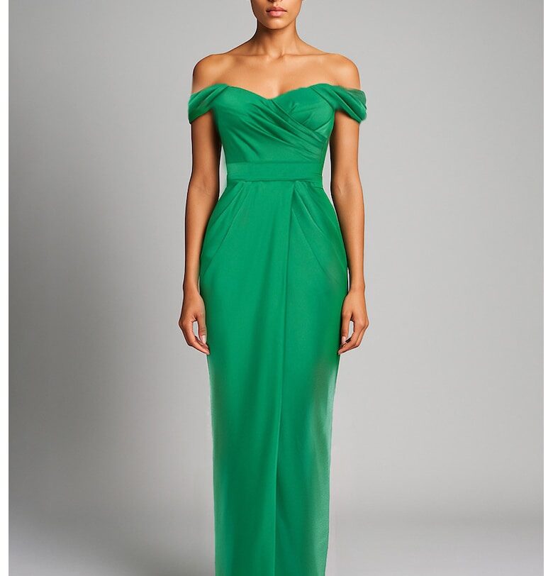Дълга сатинирана рокля с голи рамене - Зелен Acob a porter