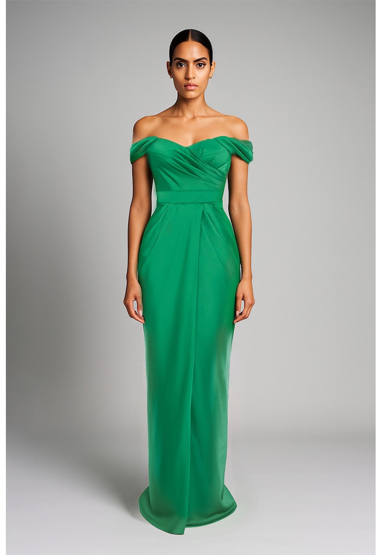 Дълга сатинирана рокля с голи рамене - Зелен Acob a porter