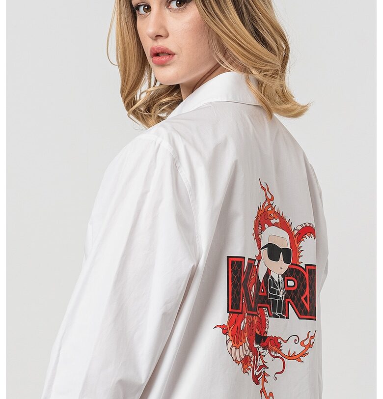 Дълга уголемена риза с десен - Бял Karl Lagerfeld