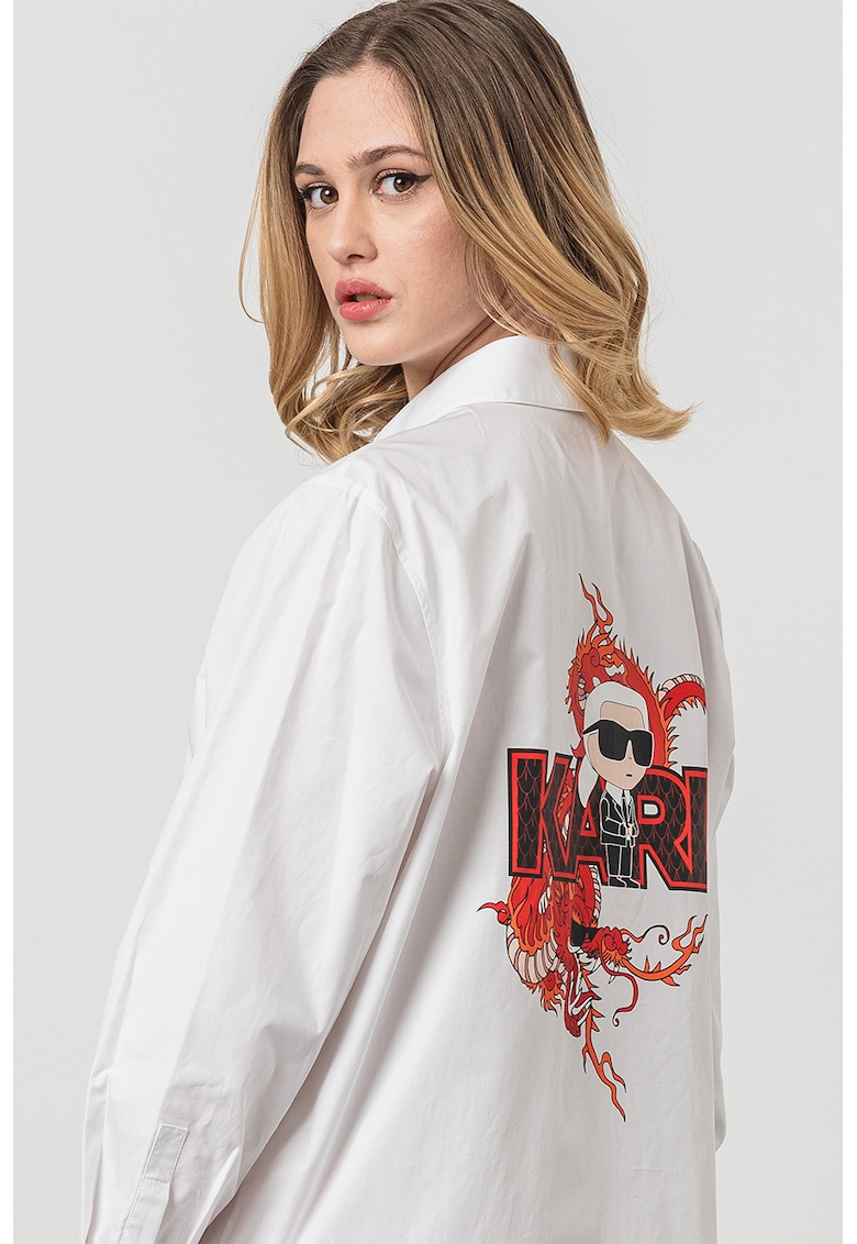 Дълга уголемена риза с десен - Бял Karl Lagerfeld
