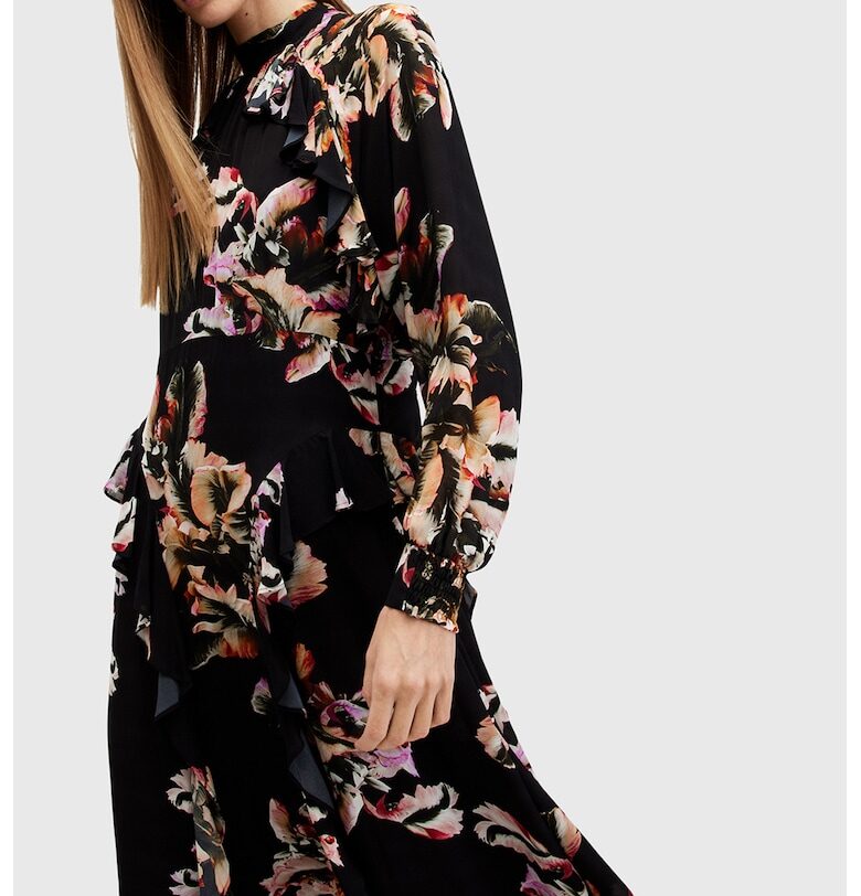 Дълга флорална рокля Jessica - Черен/Оранжев AllSaints