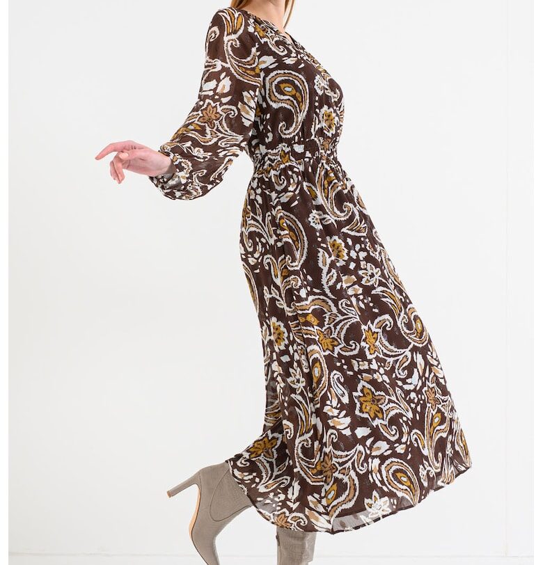 Дълга флорална рокля - Бял/Тъмнокафяв/Синапено жълто sOliver