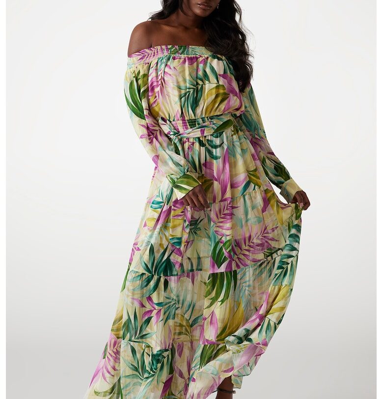 Дълга флорална рокля - Зелен/Фуксия/Бледожълт GUESS