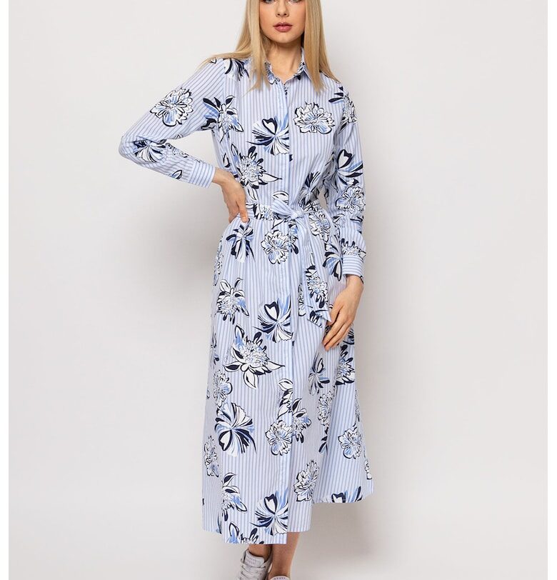 Дълга флорална рокля - Пастелносин/Черен/Бял Heavy Tools