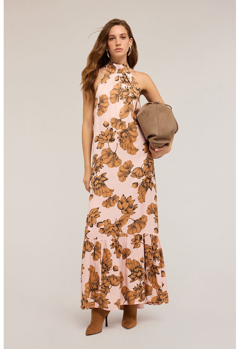 Дълга флорална рокля - Черен/Карамел/Бледо розово Motivi
