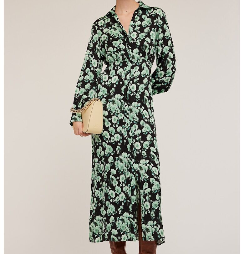 Дълга флорална рокля-риза - Черен/Светлозелен Motivi