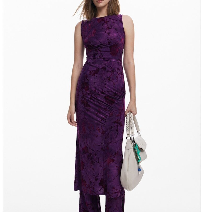 Дълга флорална рокля с набирания - Аметист DESIGUAL
