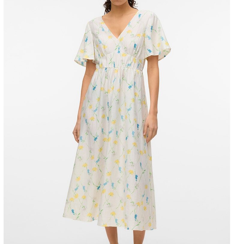 Дълга шпиц рокля - Бял/Жълт/Лавандула Vero Moda