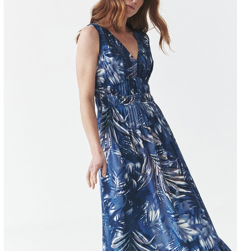 Дълга шпиц рокля - Бял/Тъмносин Tatuum