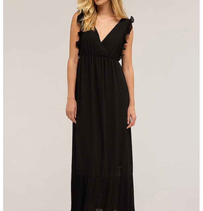 Дълга шпиц рокля без ръкави - Черен Motivi