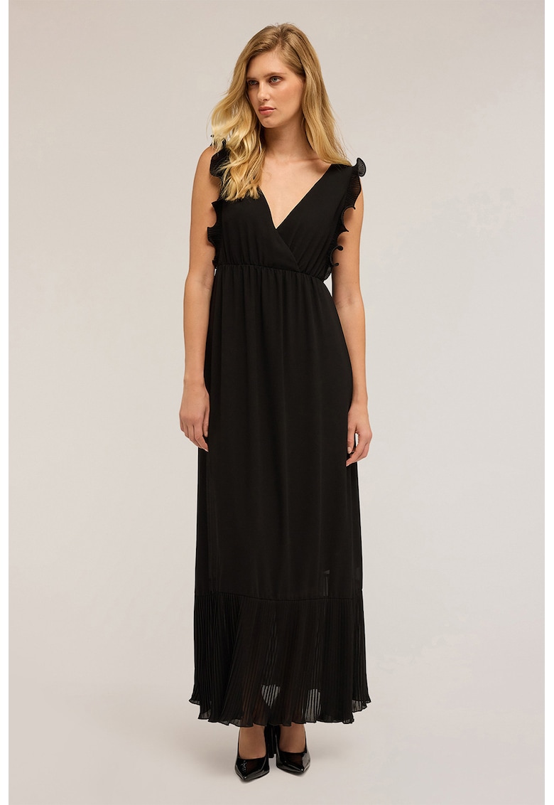 Дълга шпиц рокля без ръкави - Черен Motivi