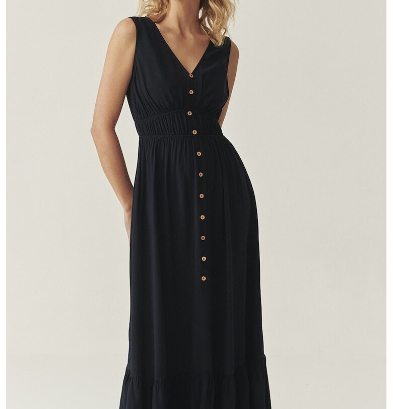 Дълга шпиц рокля с дипли - Черен Tatuum