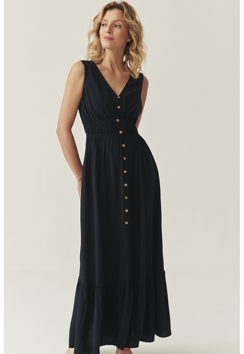 Дълга шпиц рокля с дипли - Черен Tatuum