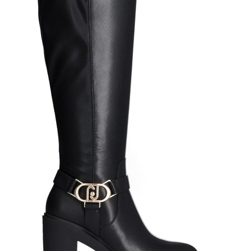 Дълги ботуши от кожа и еко кожа с цип - Черен Liu Jo