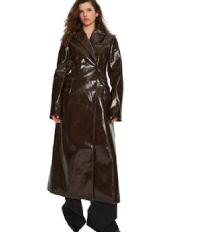 Дълго дамско яке  полиуретан - кафяво - Birgitte Herskind