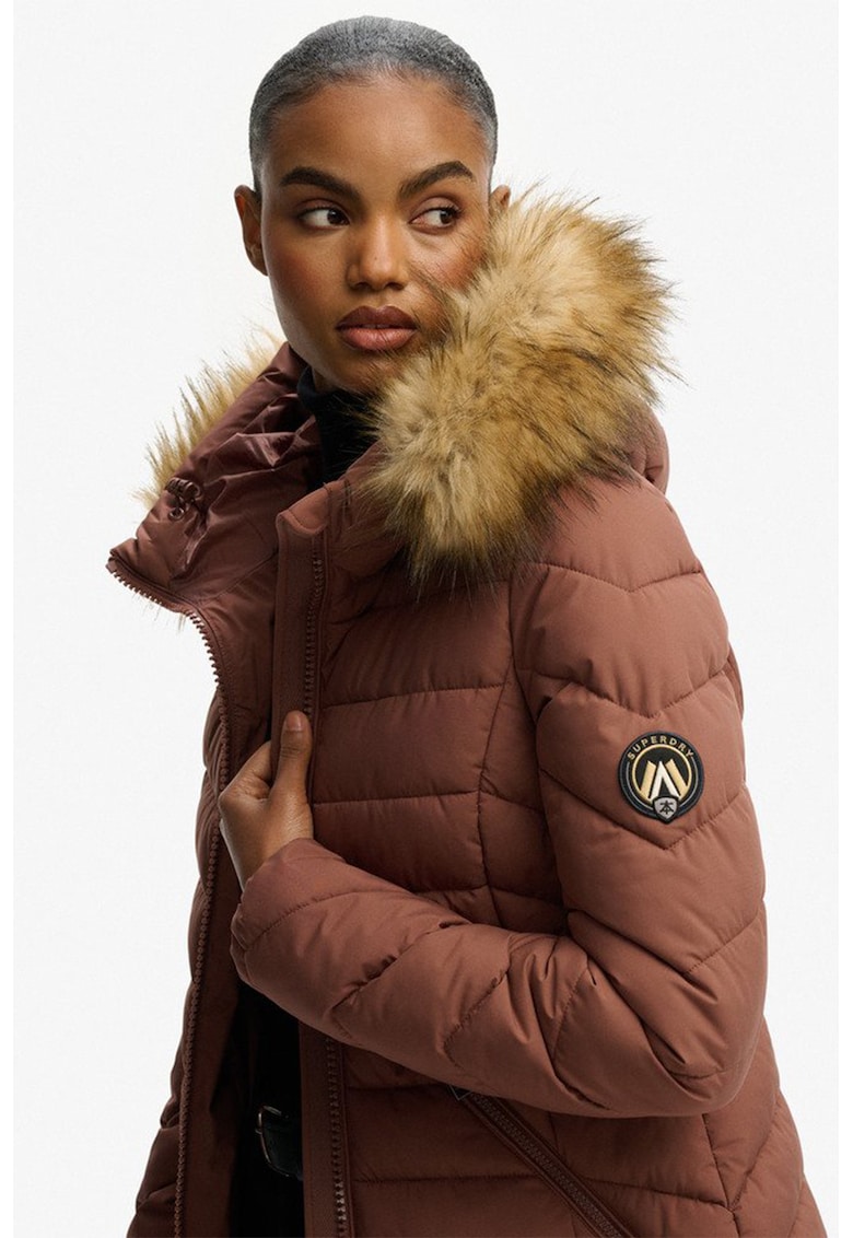 Дълго зимно яке Fuji с качулка - Прашно розово Superdry Co