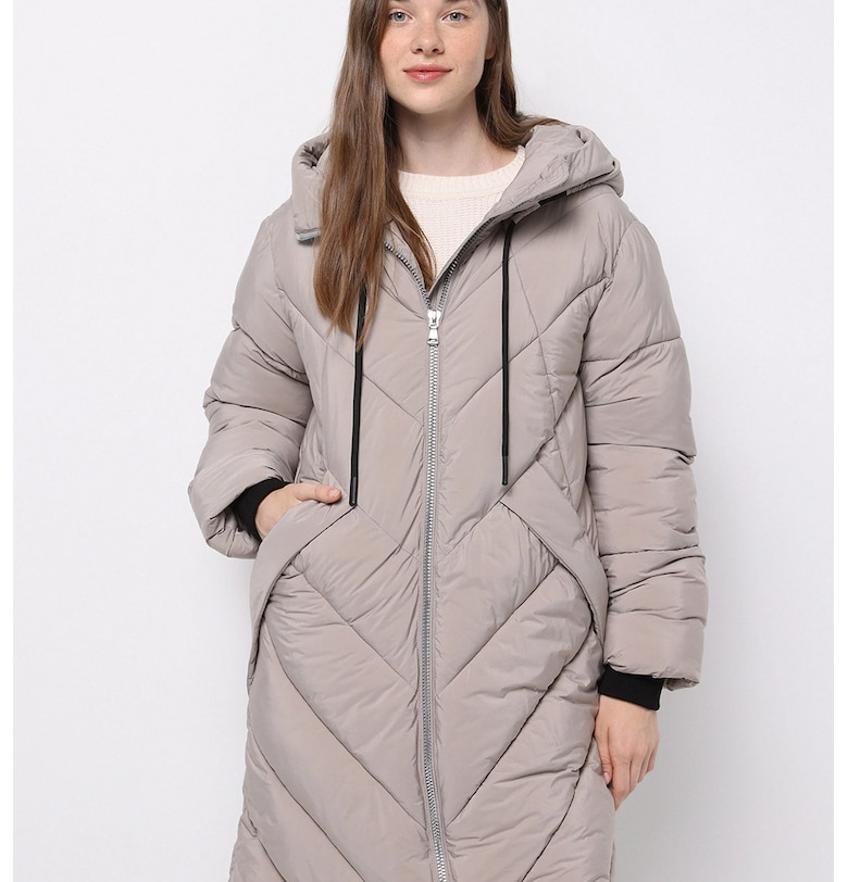 Дълго зимно яке с вата и джобове - Бежов COLINS