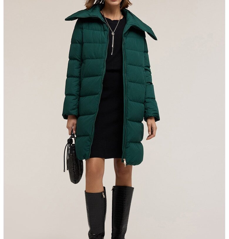 Дълго зимно яке с висока яка - Тъмнозелен Motivi