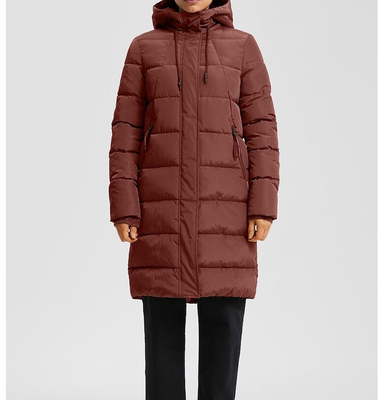 Дълго зимно яке с качулка - Бордо QS