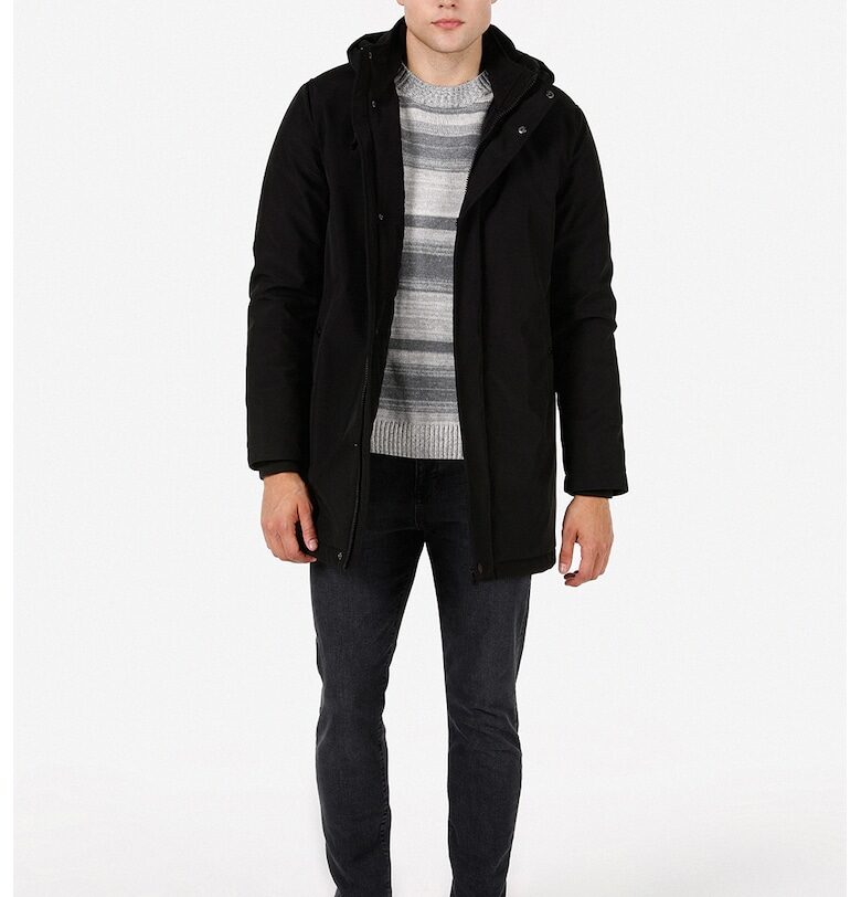 Дълго зимно яке с качулка - Черен COLINS