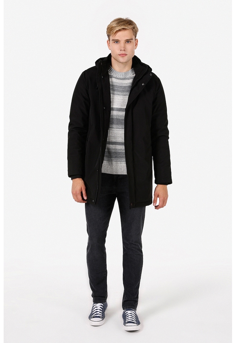 Дълго зимно яке с качулка - Черен COLINS