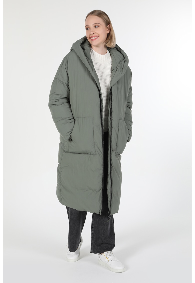 Дълго зимно яке с качулка и джобове - Зелен COLINS