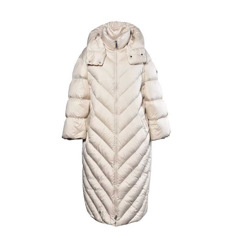 Дълго зимно яке с пухена вата и качулка - Крем Baldinini