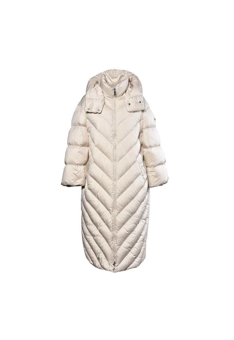 Дълго зимно яке с пухена вата и качулка - Крем Baldinini