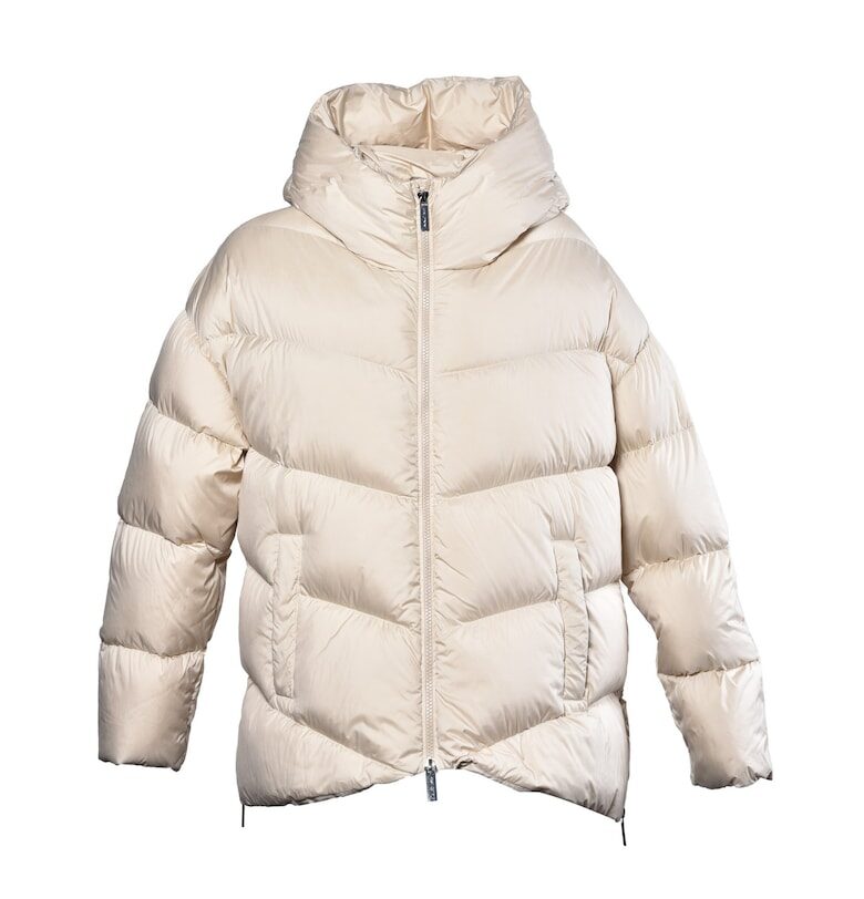 Дълго зимно яке с пухена вата с цепки с цип - Крем Baldinini