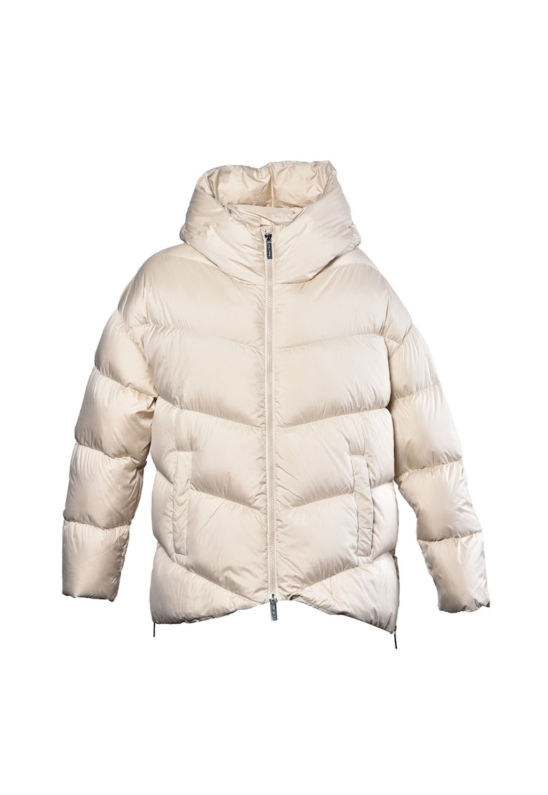 Дълго зимно яке с пухена вата с цепки с цип - Крем Baldinini