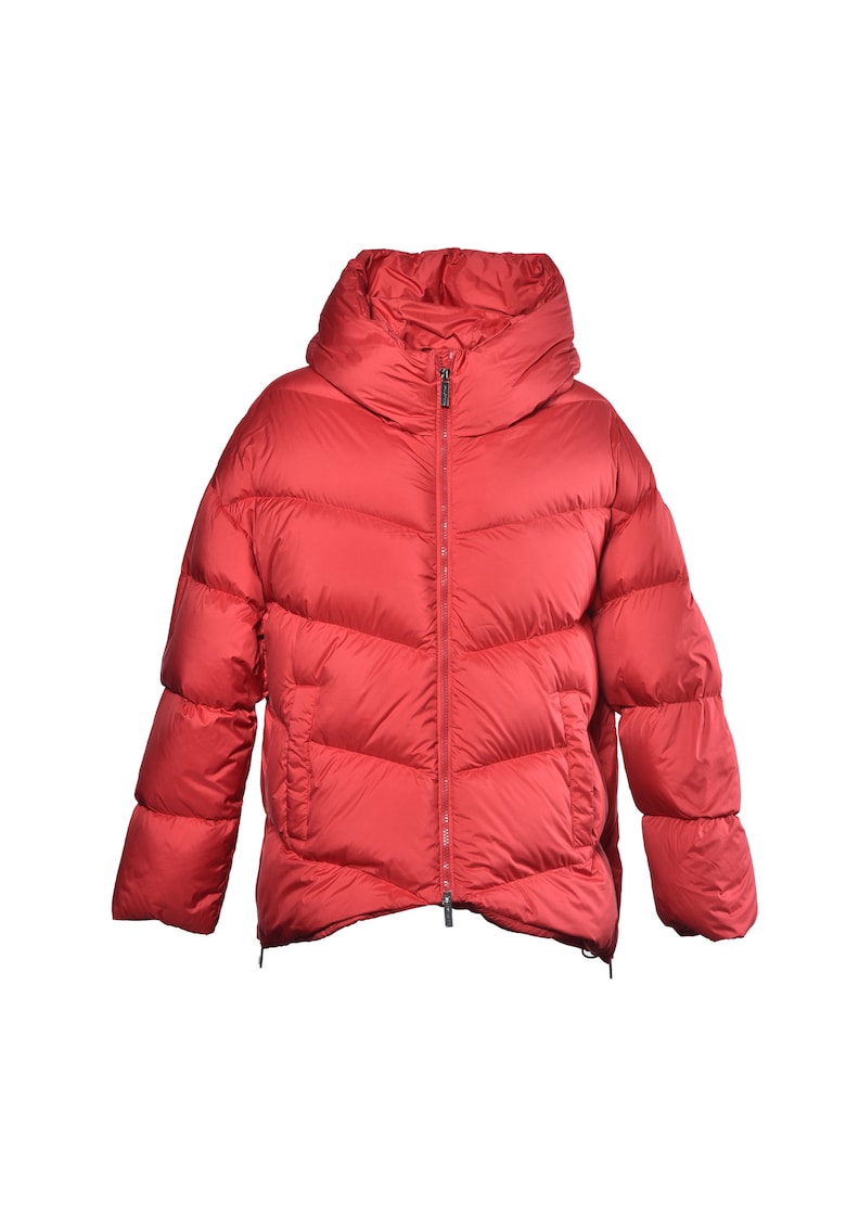 Дълго зимно яке с пухена вата с цепки с цип - Червен Baldinini