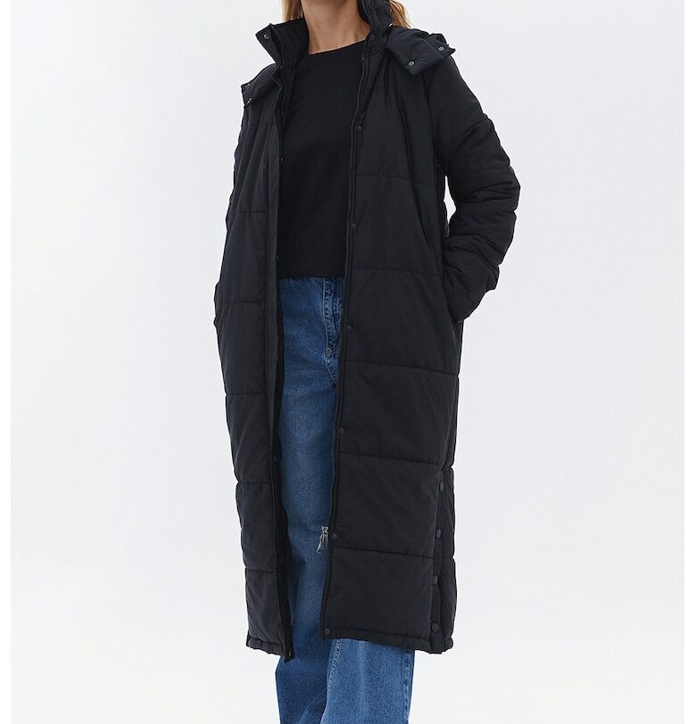 Дълго капитонирано зимно яке с качулка - Черен OXXO