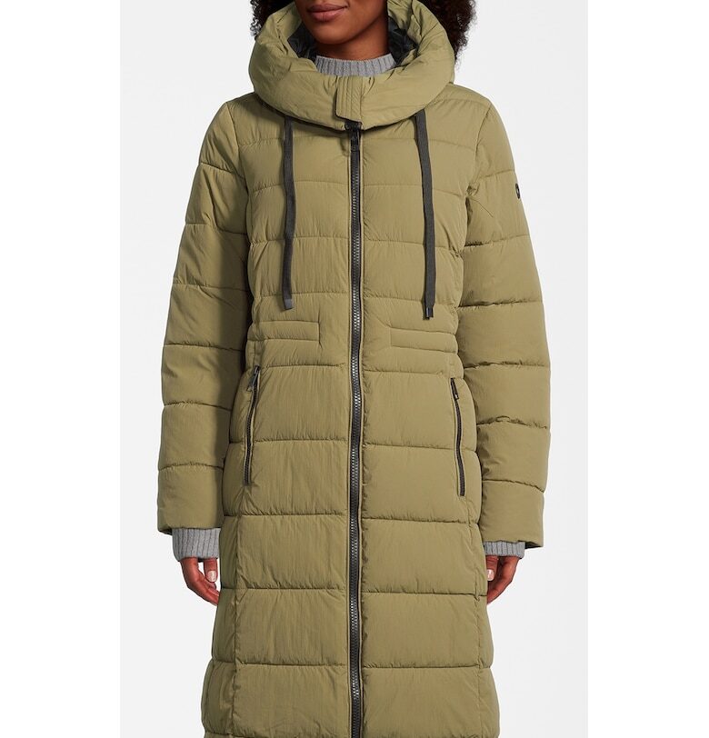 Дълго капитонирано яке с качулка - Маслинено зелено New View