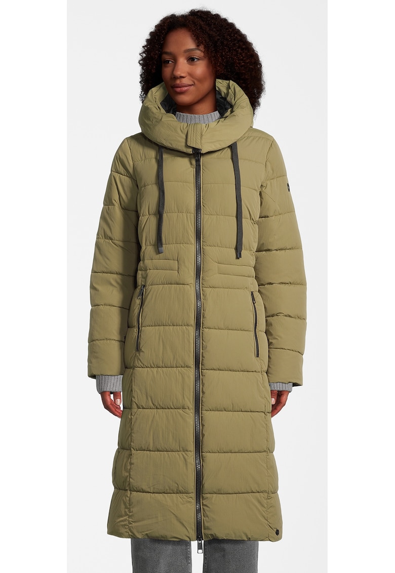 Дълго капитонирано яке с качулка - Маслинено зелено New View