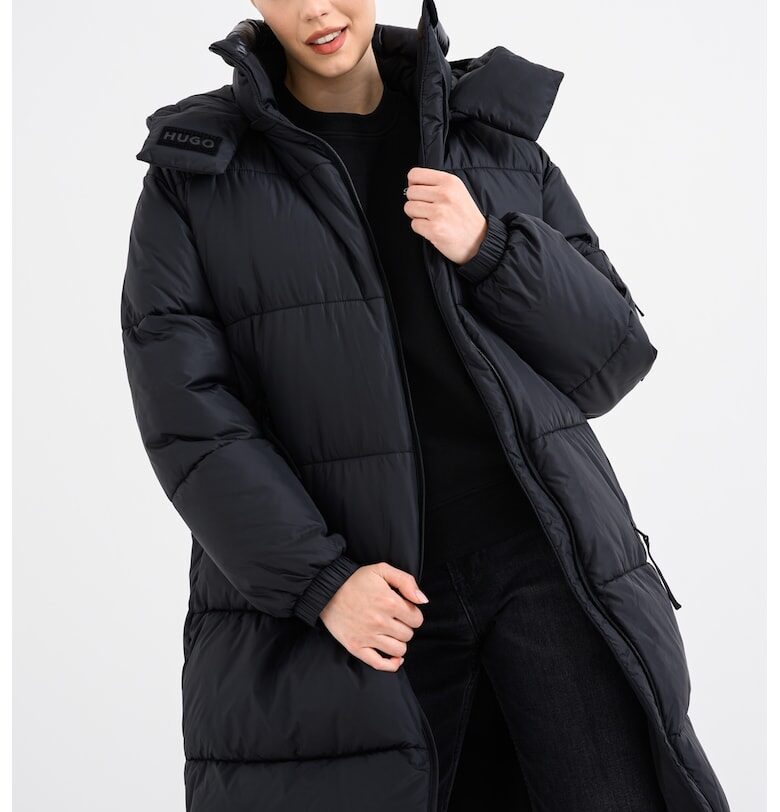 Дълго непромокаемо зимно яке с отделяща се качулка - Черен HUGO