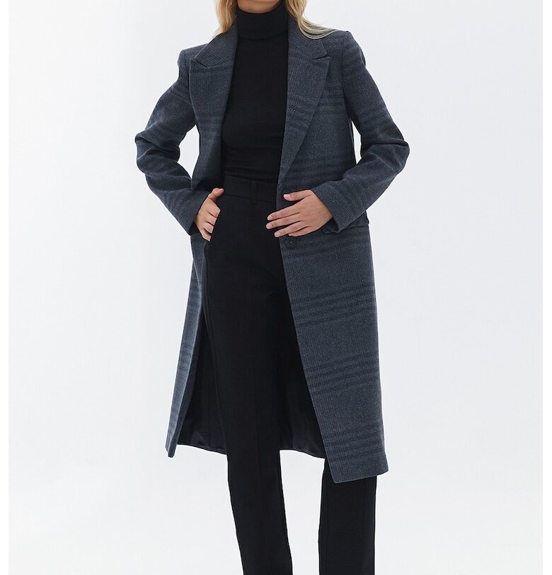Дълго палто с вълна - Черен/Tъмносив OXXO
