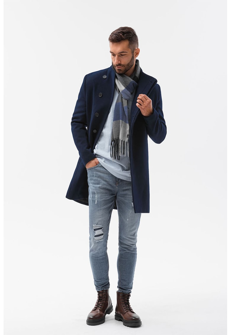 Дълго палто с копчета - Тъмносин OMBRE