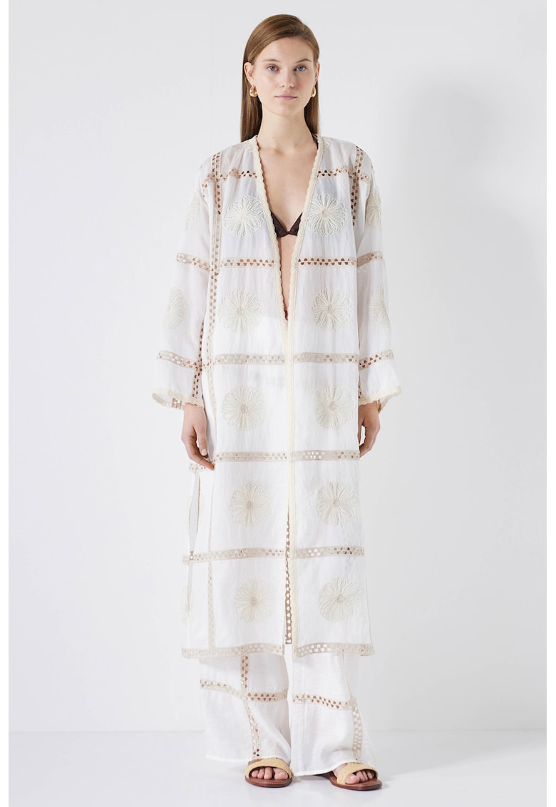 Дълго яке с бродерии - Бял/Персийски портокал Ipekyol