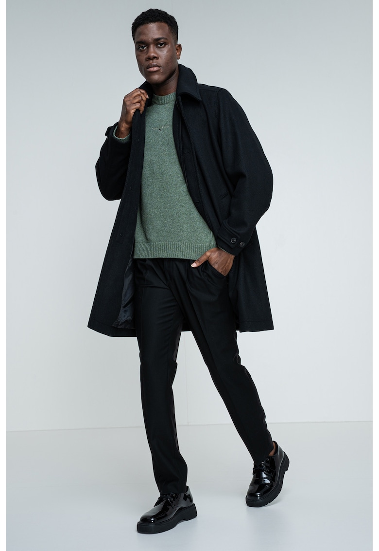 Дълго яке с вълна - Черен BOSS