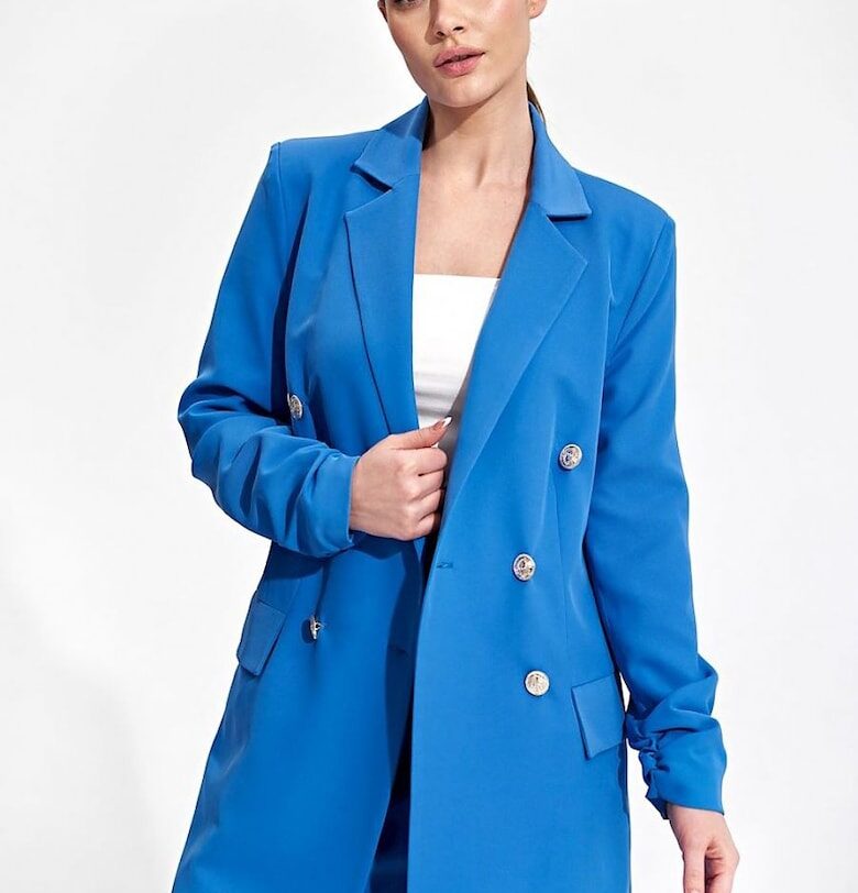 Дълъг - Полиестер - Плисирани ръкави - Декоративни копчета - Син Figl