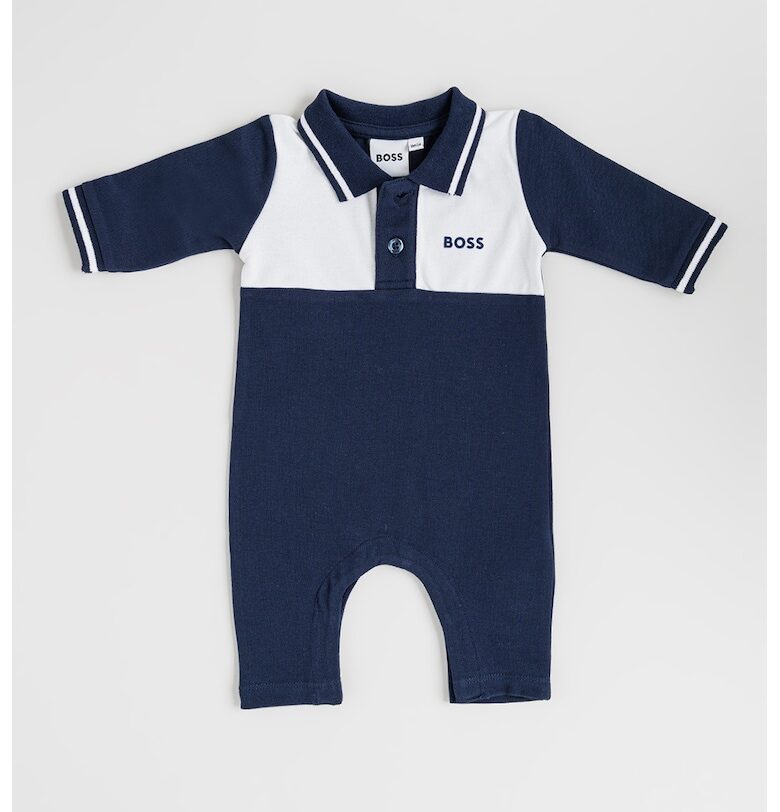 Дълъг гащеризон с памук и капси - Бял/Тъмносин BOSS Kidswear