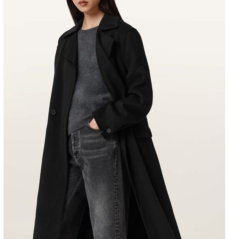 Дълъг тренч Sellma с вълна и копчета - Черен AllSaints