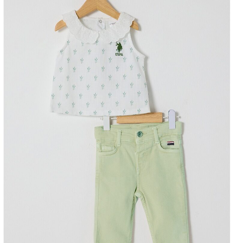 Дънки и тениска с принт - 2 части - Бял/Шам фъстък зелено US Polo Assn