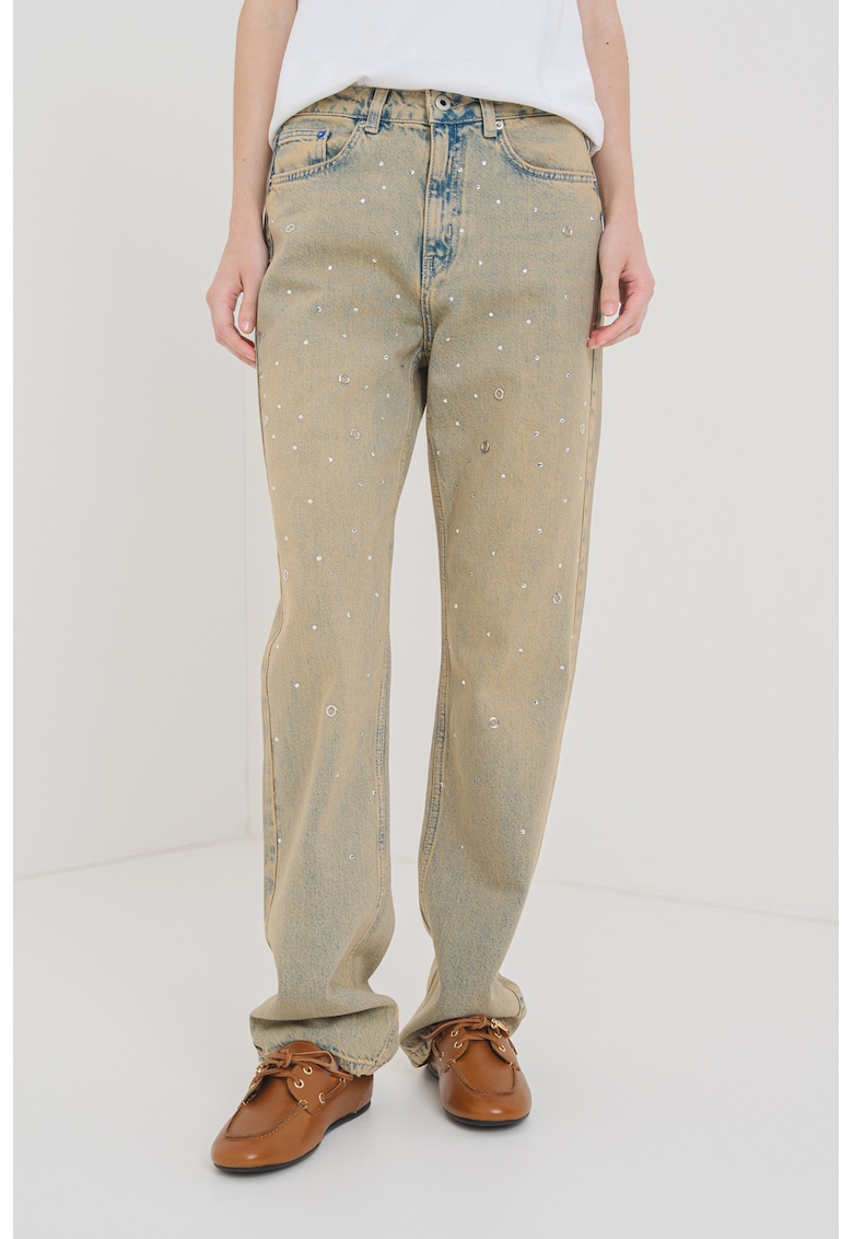 Дънки с декоративни камъни и капси - Сиво-бежов/Син KARL LAGERFELD JEANS