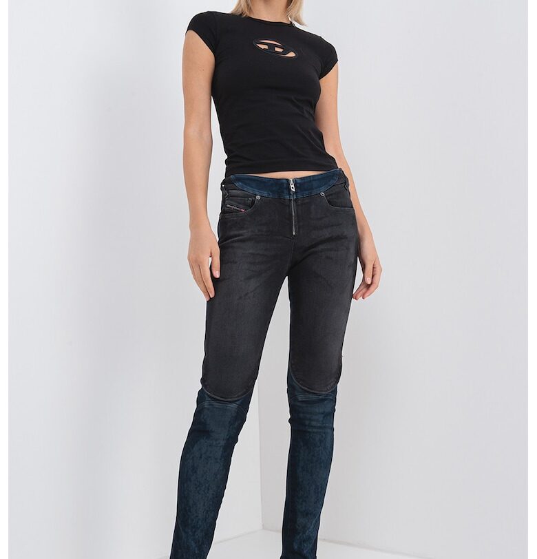 Дънки с дизайн 2 в 1 с ниска талия - Черен/Тъмносин Diesel