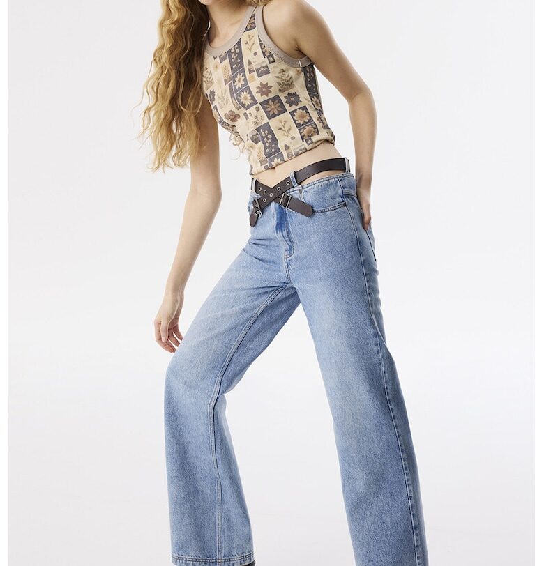 Дънки с колан и отвори - Син TWIST