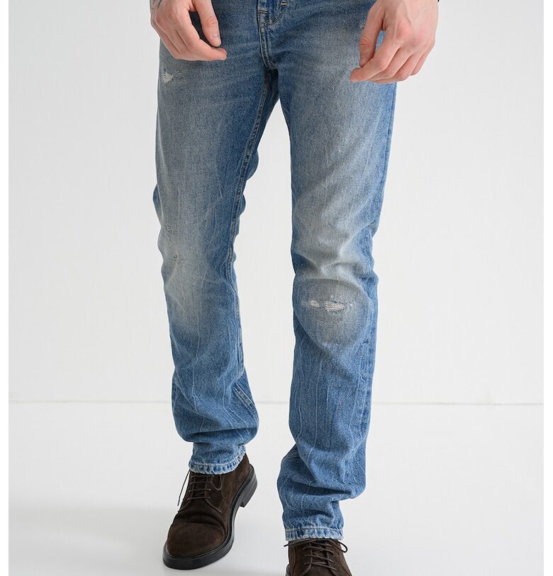 Дънки с миди талия и захабен ефект - Светлосин меланж Karl Lagerfeld