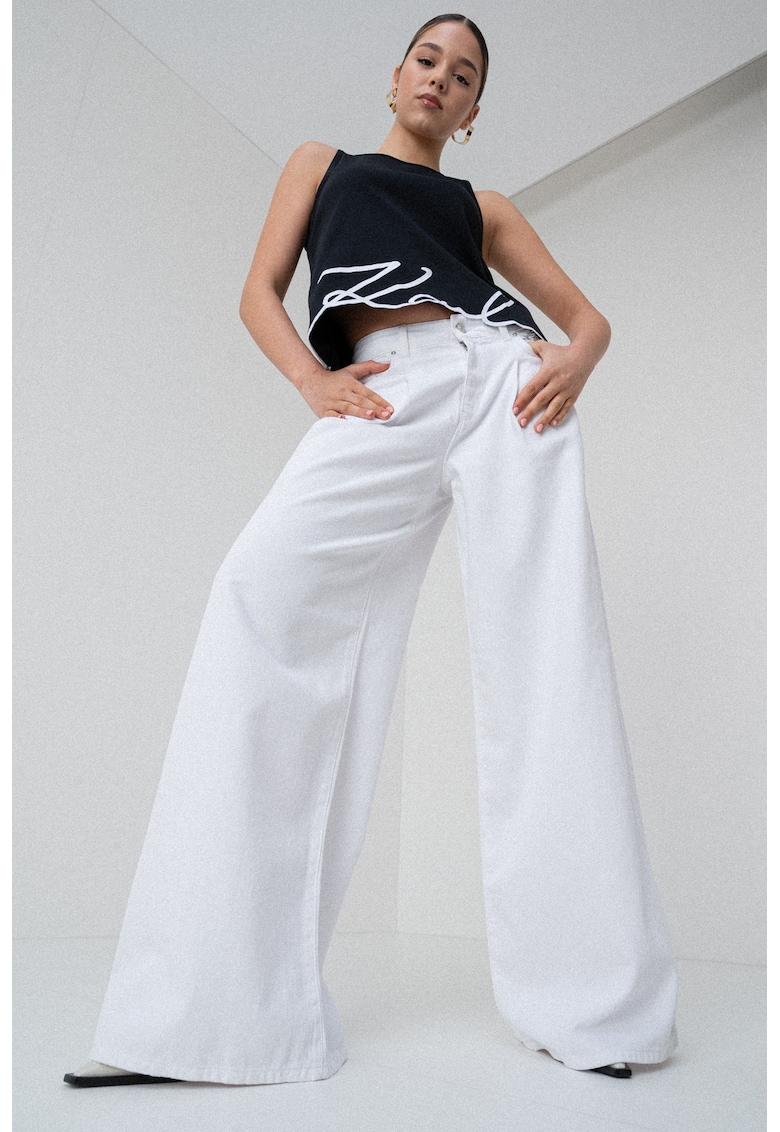 Дънки с широк крачол и висока талия - Бял Karl Lagerfeld