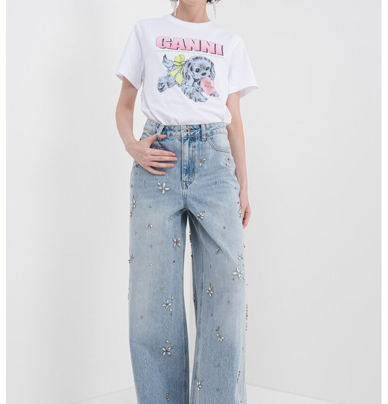 Дънки с широк крачол и висока талия - Лавандула/Сребрист SELF-PORTRAIT