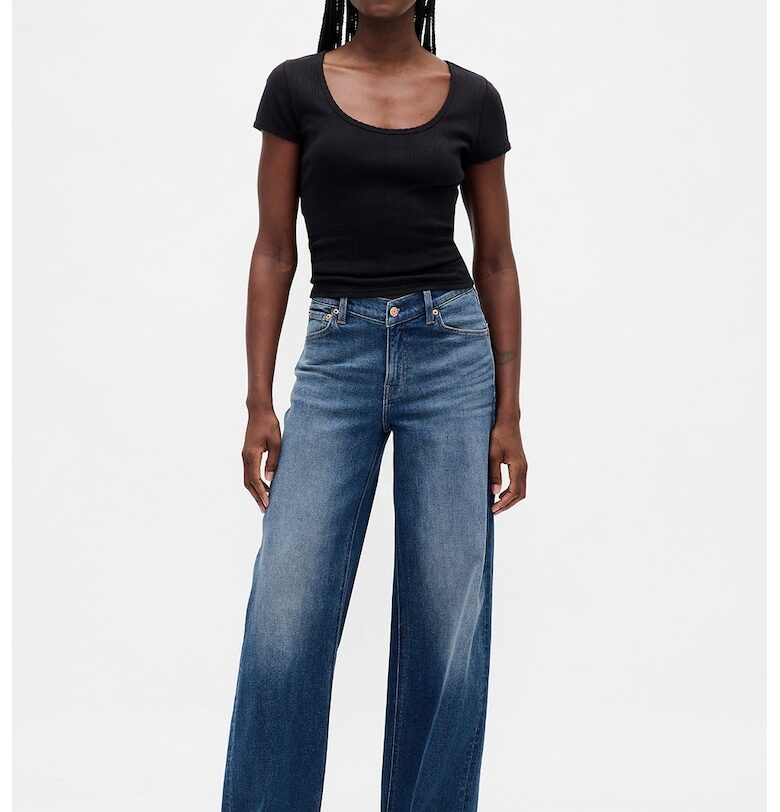 Дънки с широк крачол и висока талия - Тъмносин/Светлосин GAP